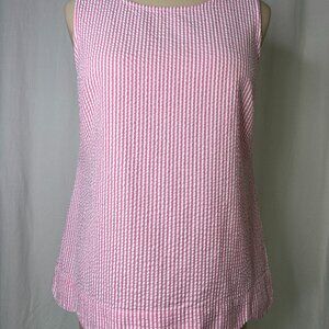 Talbots Pink & White Striped Seersucker Cotton Tank with Scalloped Hem Size M